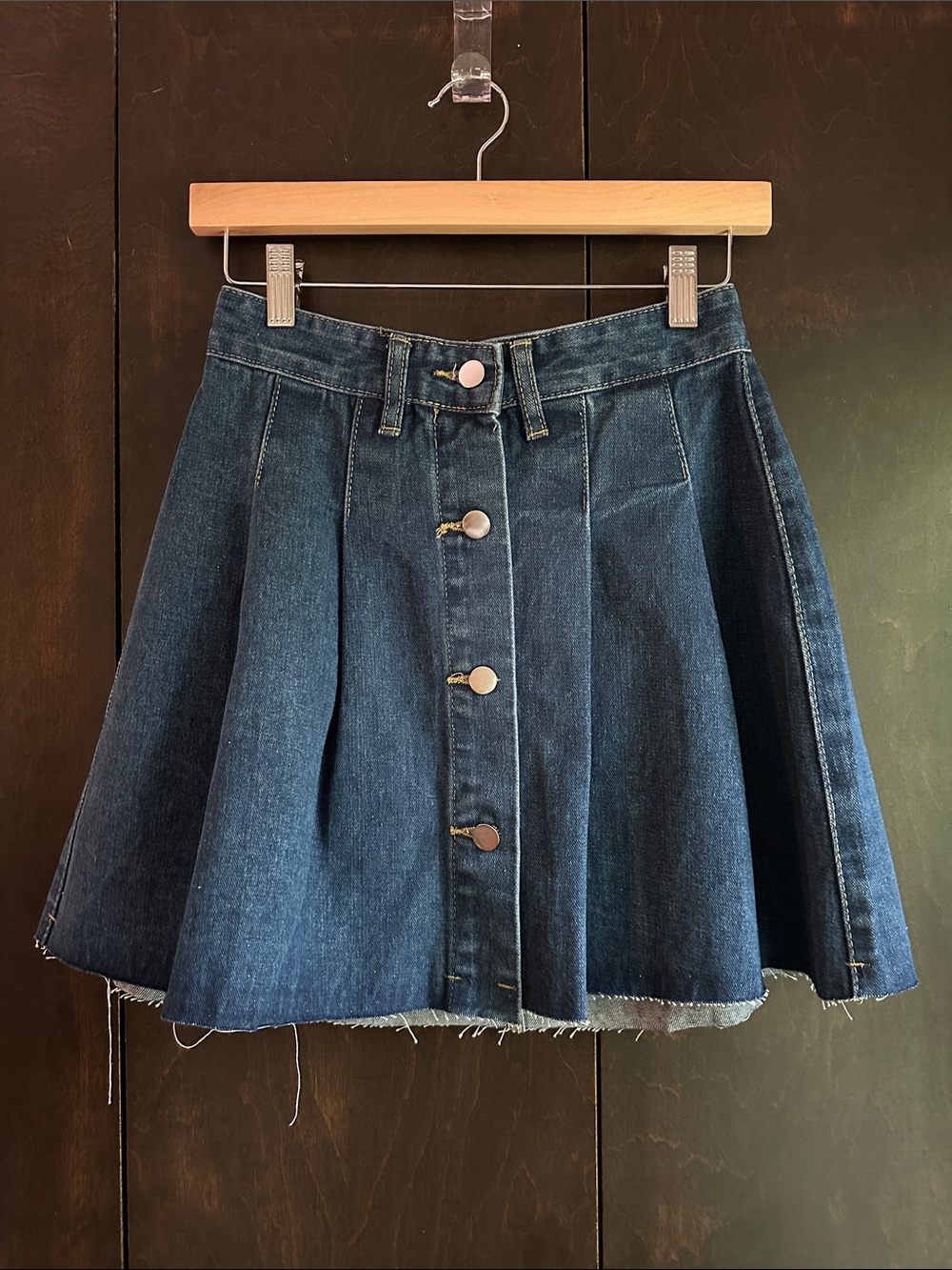 Dark Denim Button-Front A-Line Skirt